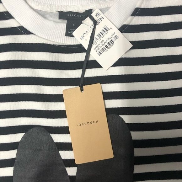 Halogen Sweatshirt Black White Stripe Black Heart ME Patch on Front Small - Picture 10 of 11